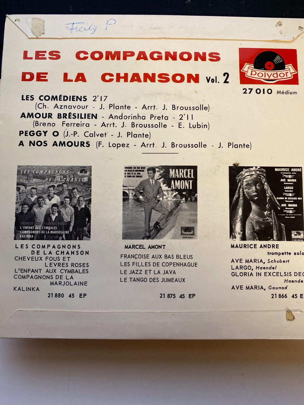 Dischi in vinile: 45 t: Les Compagnons de la Chanson, Polydor, occasion – Usato da Le Brassus venduto da cinema13 1