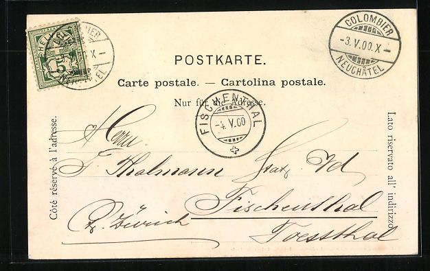 Cartoline postali: Colombier, Ortsansicht mit Wasserblick – Usato da Berlin venduto da bartko-reher 1