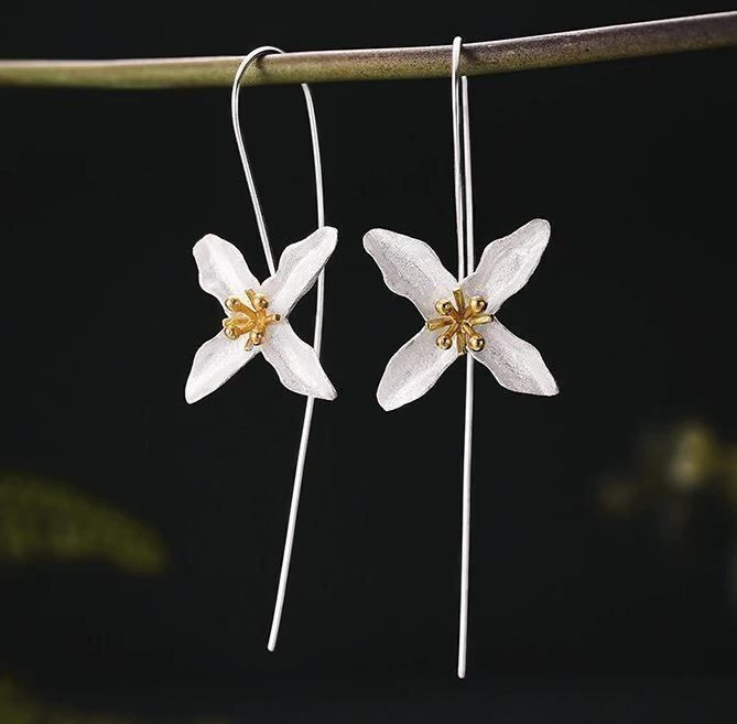 Mehrfarbig Frauen Blume Blatt Baumeln Tropfen Ohrringe CZ 925 Silber Schmuck