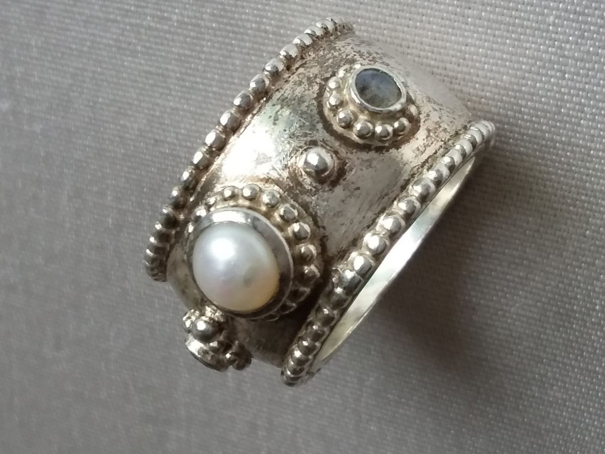 Anelli: Silberring 925 mit Perle & Mondsteinen Gr. 54 – Usato da Zürich venduto da Aleick