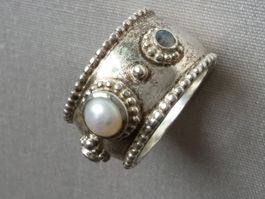 Silberring 925 mit Perle & Mondsteinen Gr. 54