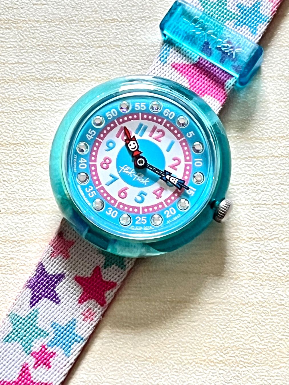 Flik Flak Orologi: Coole Flik Flak Kinderuhr mit Sternen – Usato da Grenchen venduto da chththl