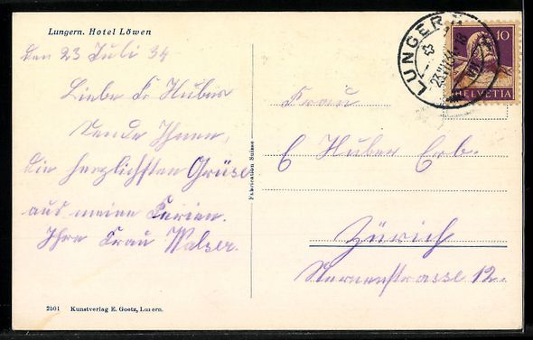 Cartoline postali: AK Lungern, Das Hotel Löwen, 1934 – Usato da Berlin venduto da bartko-reher 1