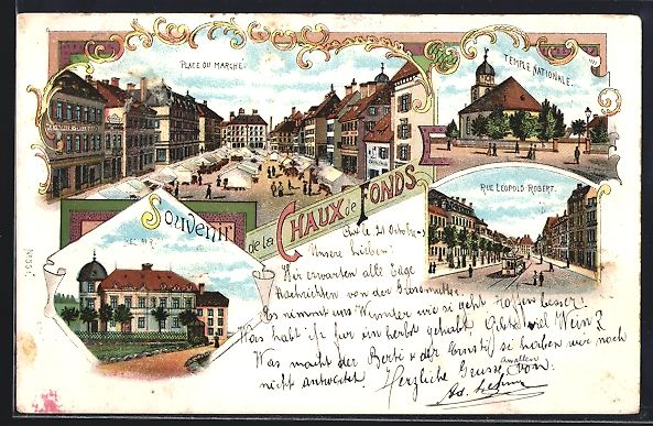Ansichtskarten: Litho Chaux de Fonds, Place du Marché,  – Gebraucht aus Berlin von bartko-reher