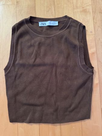 Zara Stricktop ärmellos braun Grösse S