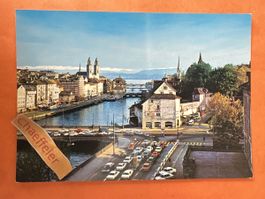 Zürich. Blick auf Limmat und die Alpen. 70er Jahre
