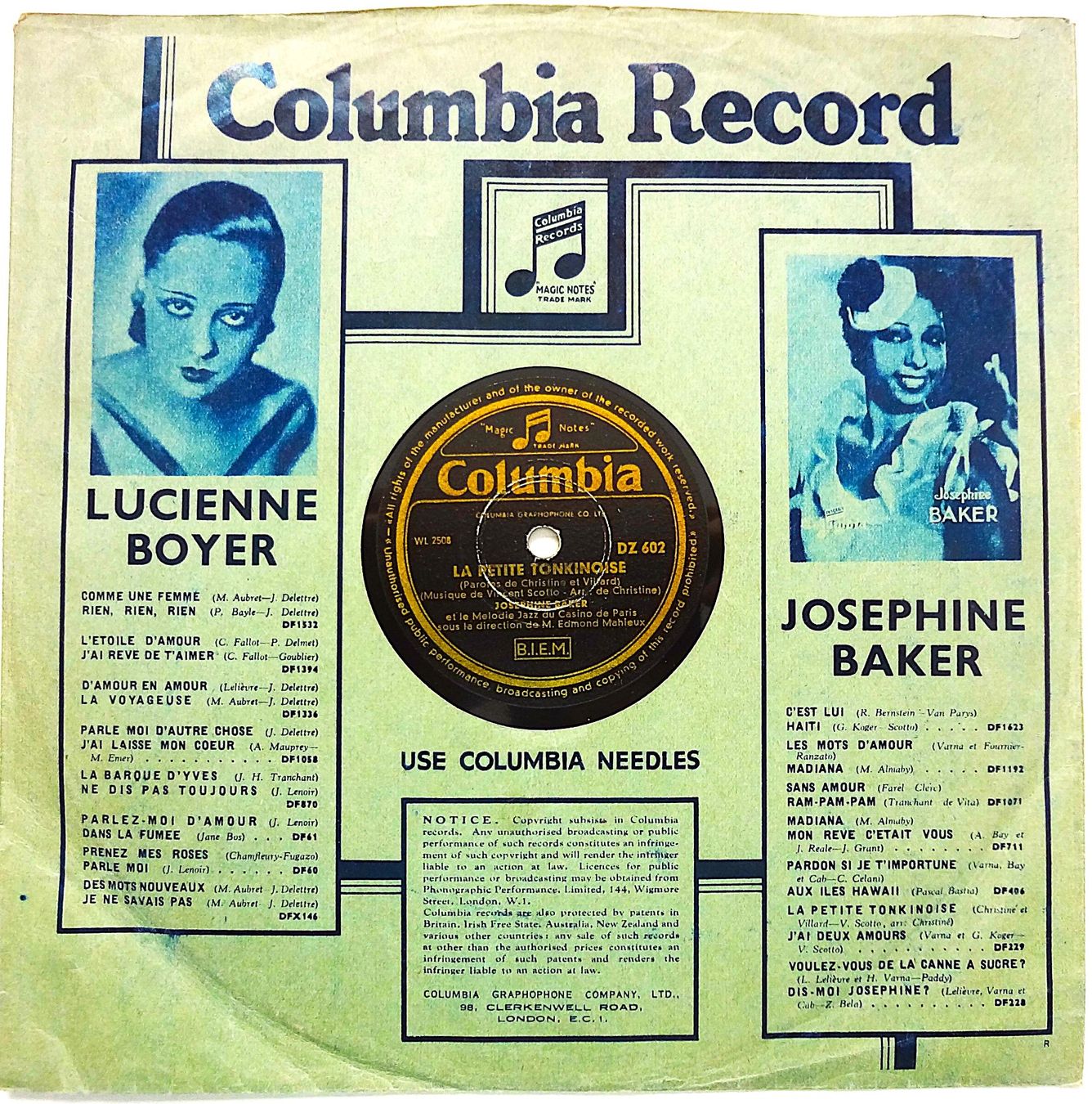 Schallplatten: Josephine Baker, Schellackplatte mit Originalhülle – Gebraucht aus Hemishofen von Phonomandy