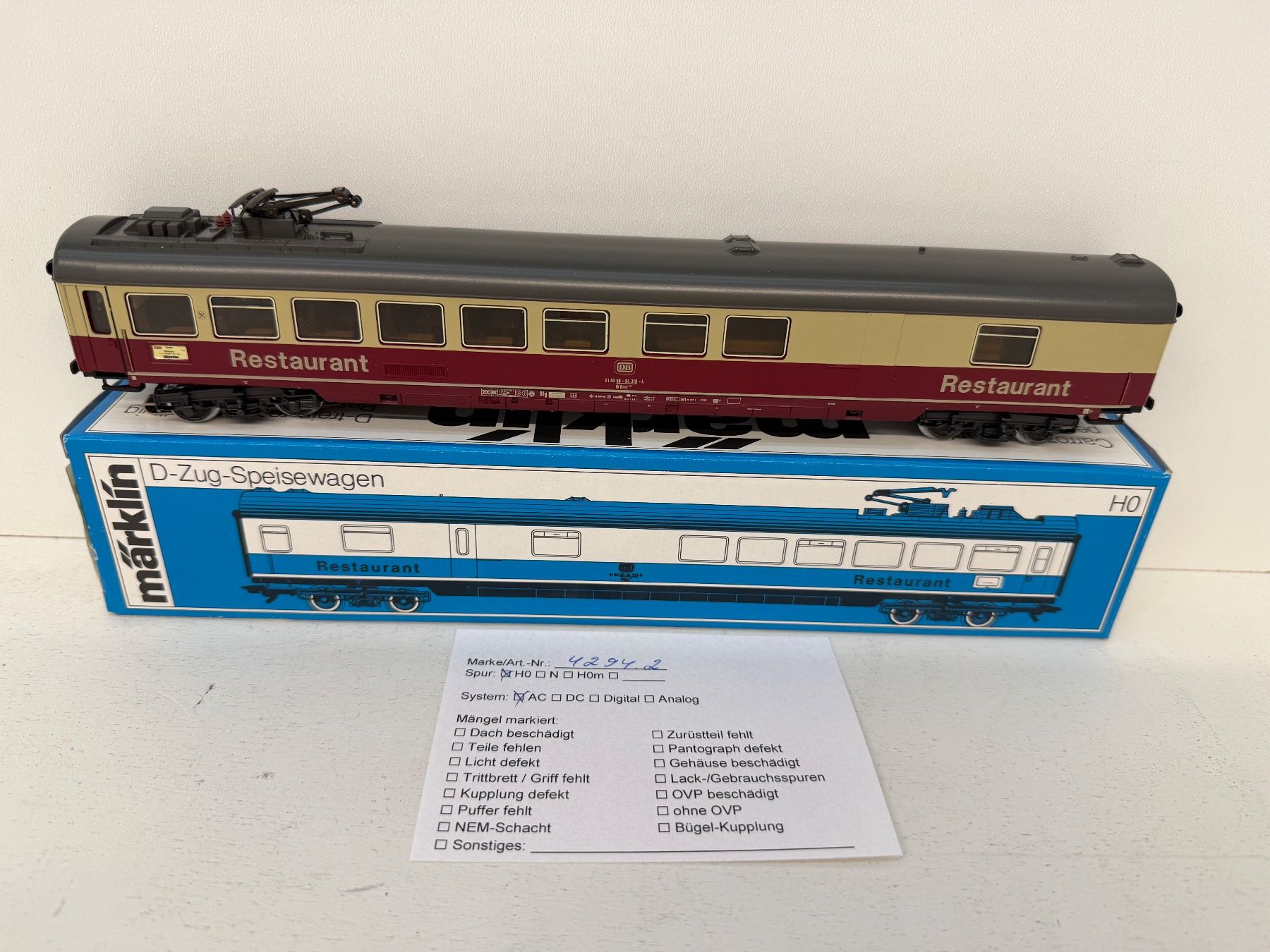 Märklin Modellini di ferrovie: Märklin 4294 TEE/IC Speisewagen der DB – Usato da Büsserach venduto da ModellbahnDepot 9