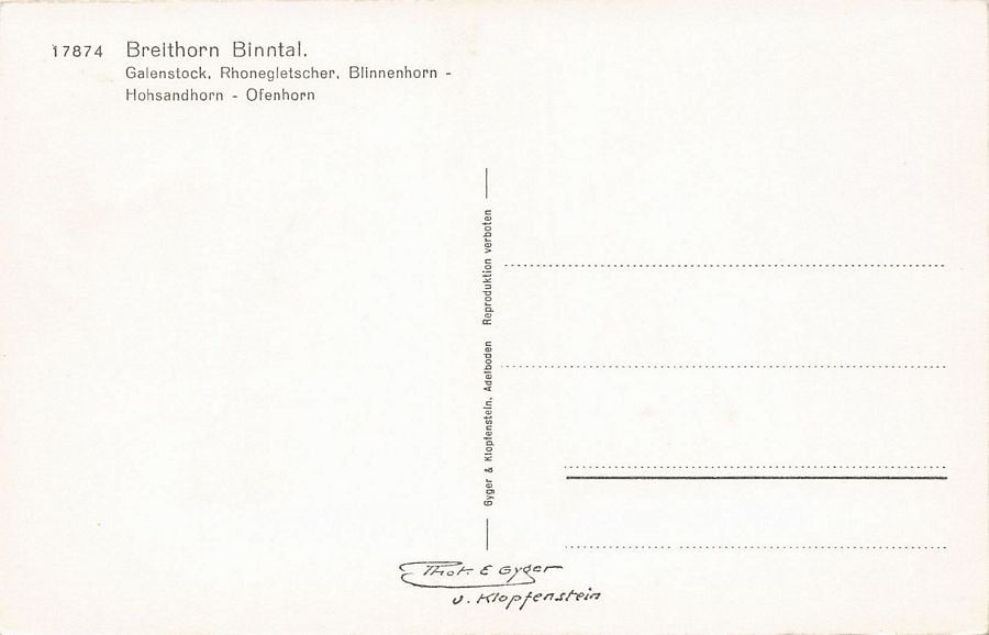 Cartoline postali: ALPIN: Breithorn, Binntal, um 1940 – Usato da Frauenfeld venduto da POML 1