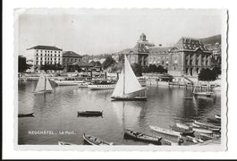 AK 1933 Neuchâtel Hafen mit verschiedenen Dampfschiffen