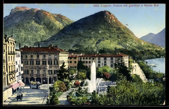 Ansichtskarten: AK Lugano, Piazza del giardino e Monte Brè – Gebraucht aus Berlin von bartko-reher