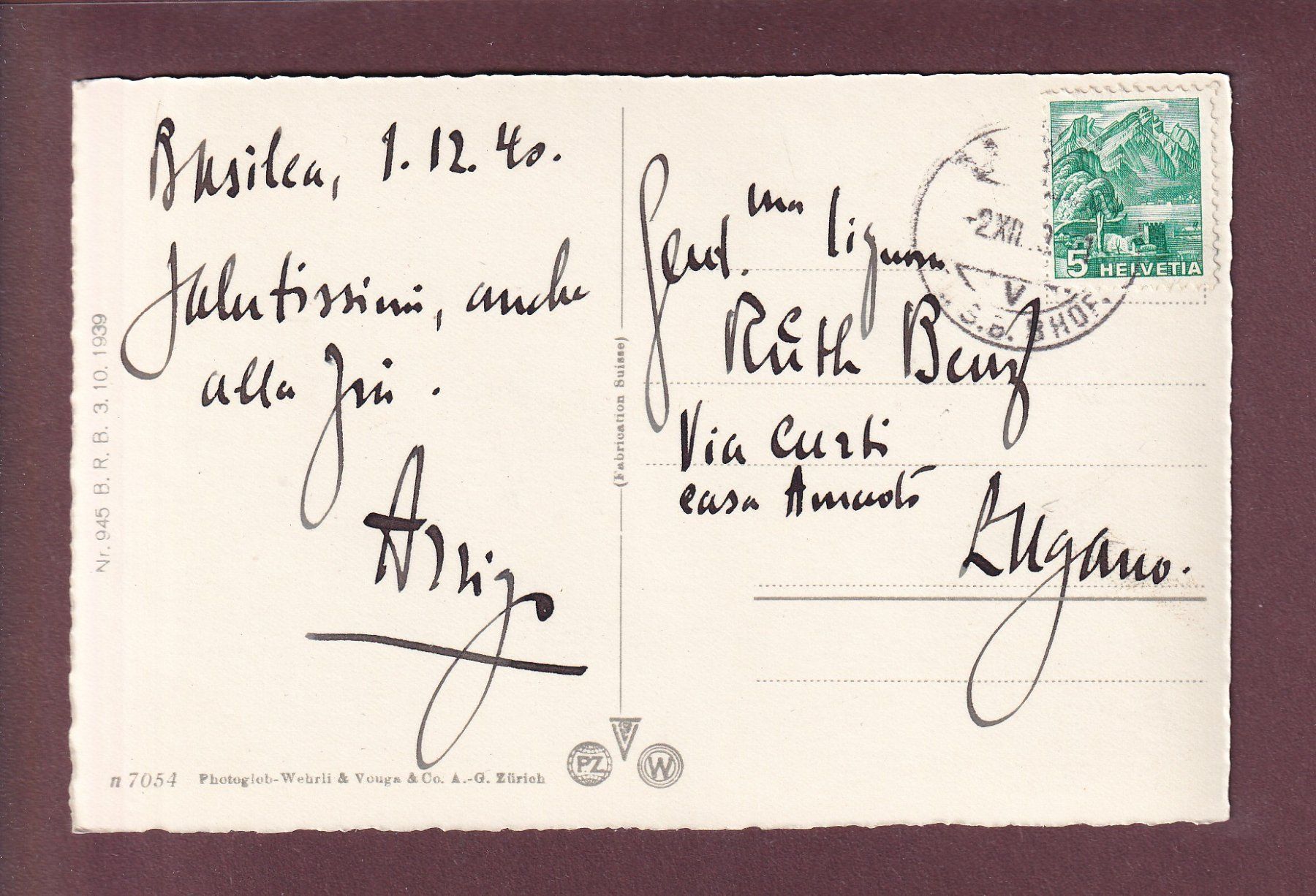 Ansichtskarten: BASEL - 1940 – Gebraucht aus Pully von nicecards 1