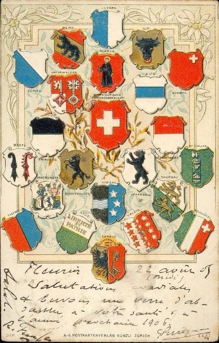 Cartoline postali: Schweiz  CH  -    Kantonswappen     um 1905 – Usato da Brig venduto da Valcards54