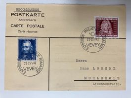 Pro Juventute 1942, 30c+Li 20c auf Antwortkarte