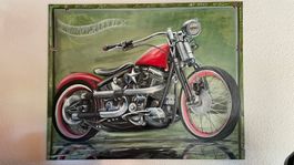 Schönes Ölgemälde Harley Davidson Bob Job Softail Springer