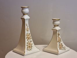 Gerold-Tettau 2 Kerzenleuchter handbemalt Golddekor