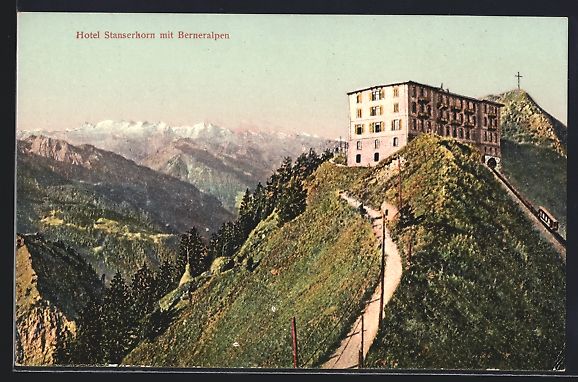 Cartoline postali: Stanserhorn, Hotel Stanserhorn mit Berne – Usato da Berlin venduto da bartko-reher