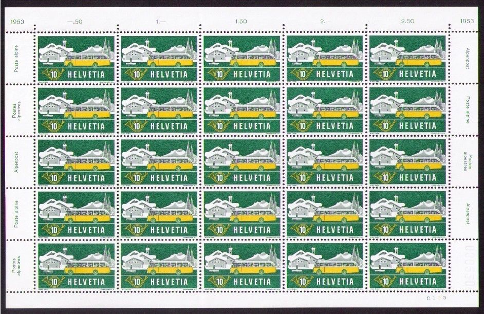 Tous les timbres: 1953_314_ALPENPOST, POSTAUTO 10_ KOMPLETTER BOGEN C333 ! ** – Neuf (Voir description) à Marthalen par Ch_quality