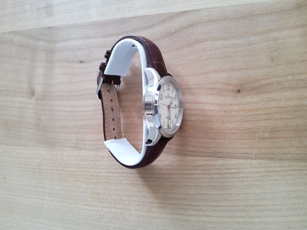 Montres: Grovana, weisses Zifferblatt, braunes Lederband, automatic – Neuf (Voir description) à Aarau par Aarauer65 1