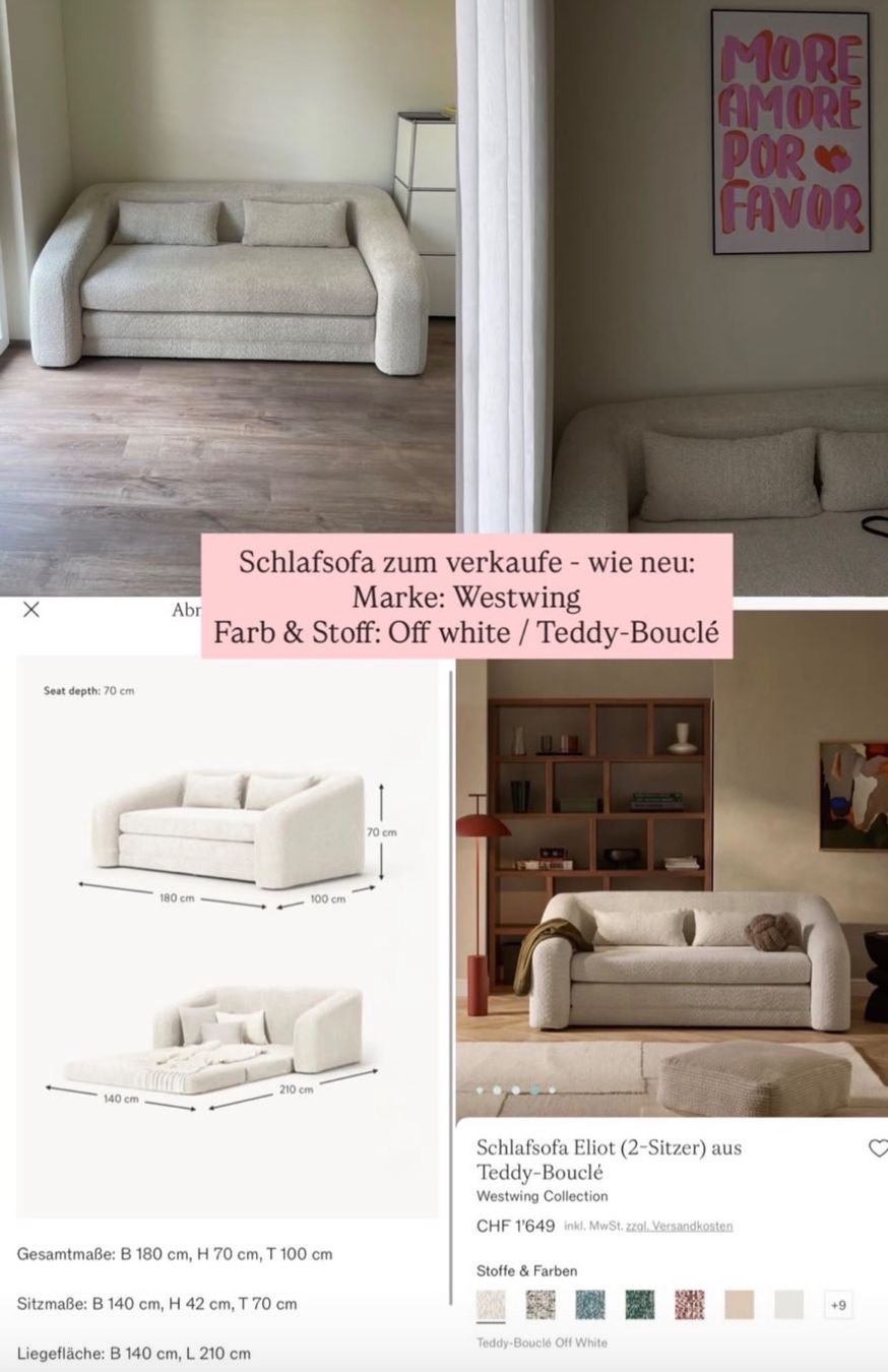 Westwing Divani: Westwing Sofa Bettsofa Mod Eliot Boucle offwhite – Usato da Nussbaumen AG venduto da HelenaDavid1910
