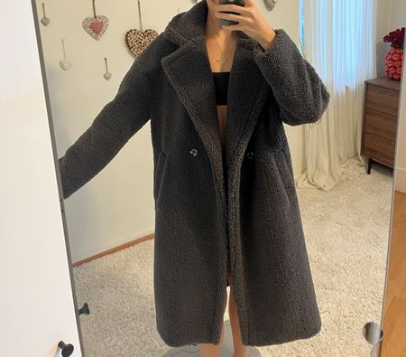 Wintermantel Teddyfell Grau, Grösse M - Kuschelig warm!