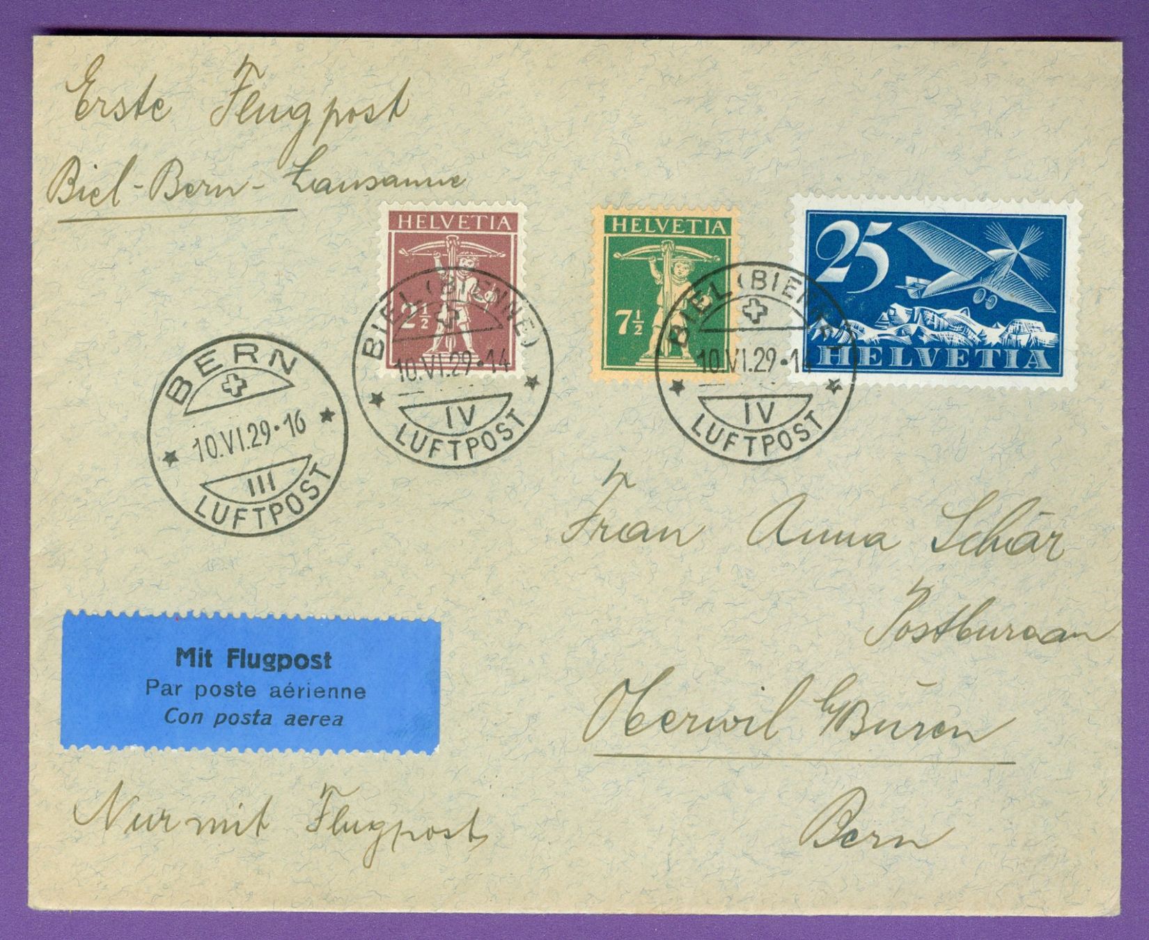Tutti i francobolli: 1929 Schweiz Flugpost RF – Usato da Zürich venduto da yago-rot