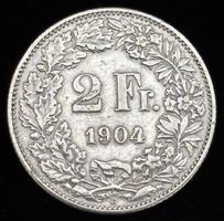 2 Fr. 1904 sehr schön erhalten, 0,2mio Rarität!