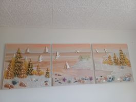 Tableaux set 3 Piece.Elegante Landschaft+Meer+Segel=Ferien
