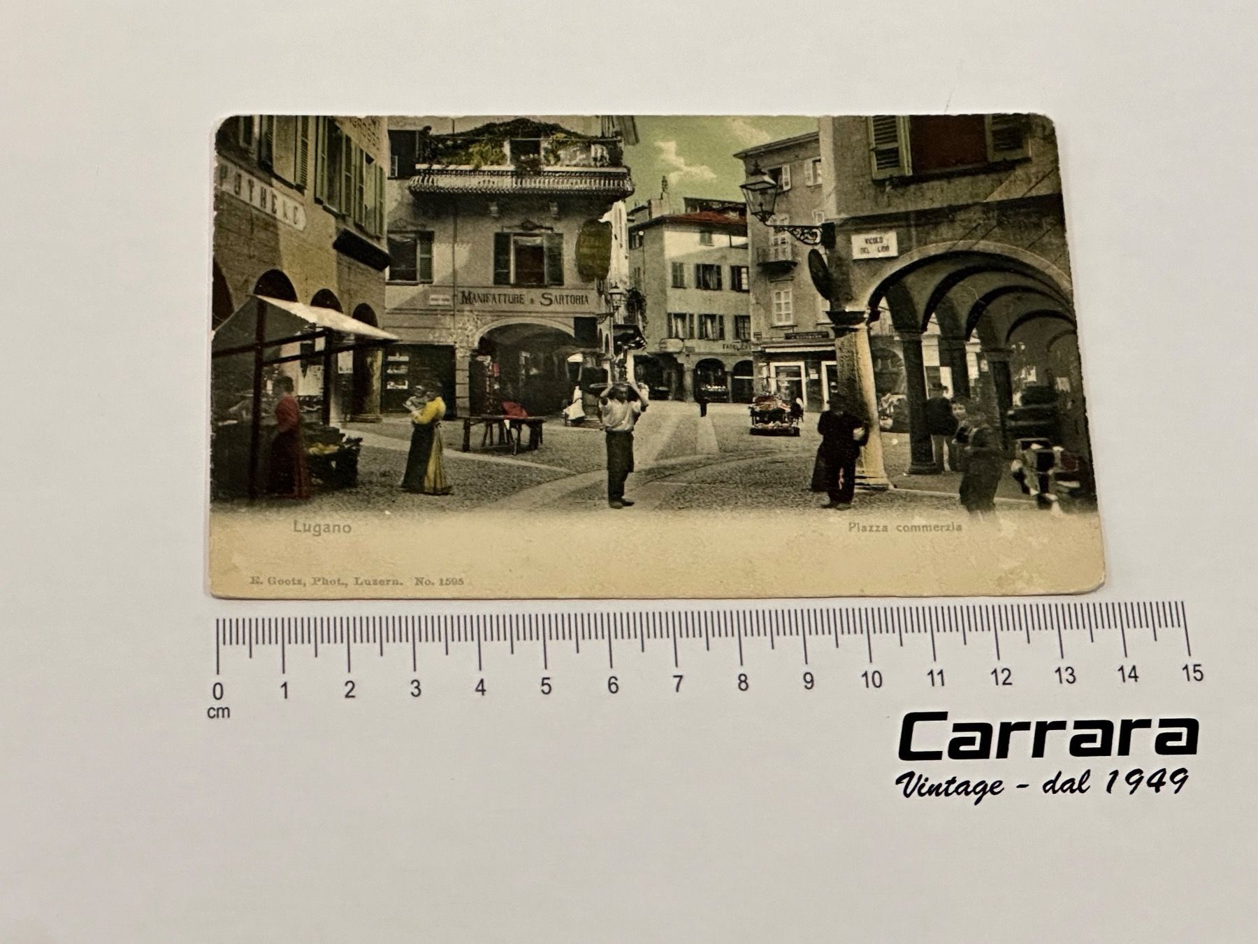 Cartoline postali: Postkarten Ticino Lugano Piazza Commerzia – Usato da Chiasso venduto da Carrara-Modellismo