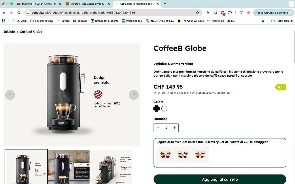 Coffee B Macchine per caffè & Macchine per espresso: Coffee B Globe BRAND NEW still in original packaging – Nuovo e nell'imballaggio originale da Zürich venduto da del_pht2 1