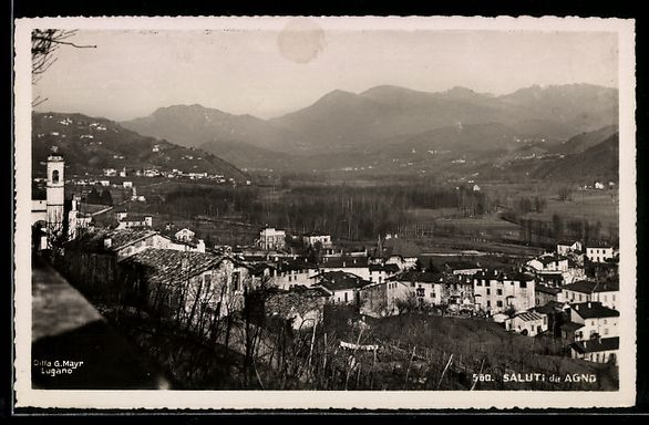 Cartoline postali: Agno, Veduta del paese con campanile e v – Usato da Berlin venduto da bartko-reher