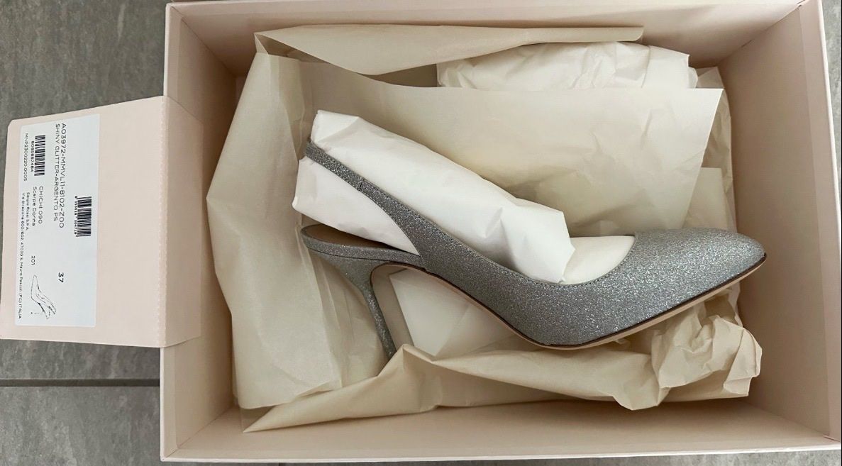 Sergio Rossi Scarpe da donna: Neu Sergio Rossi Slingback Pumps Silber Glitter Gr. 37  – Nuovo (secondo la descrizione) da Ebmatingen venduto da dartim 3
