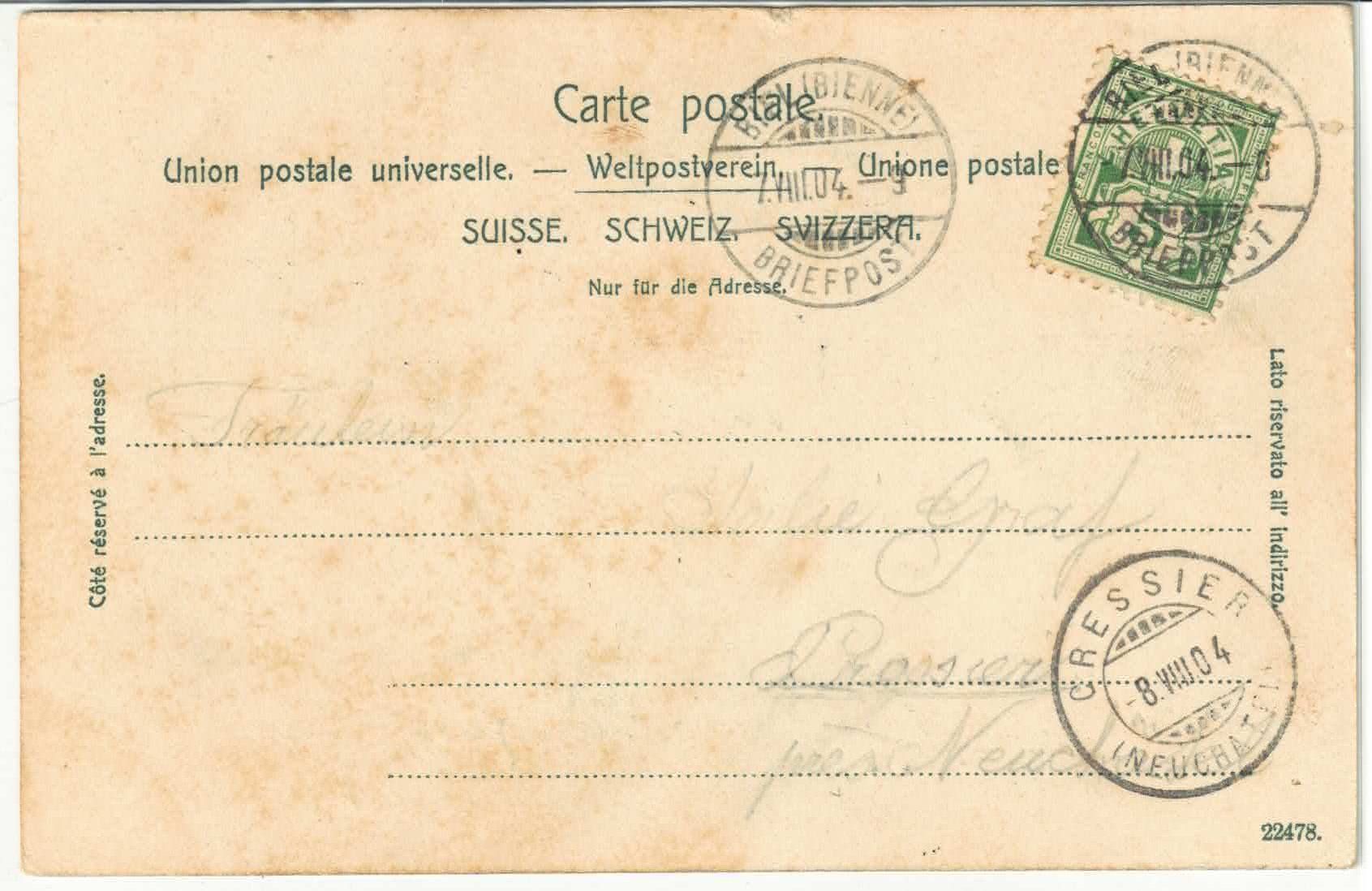 Cartoline postali: Bienne-Biel - Vue generale  - Litho – Usato da Ettingen venduto da Kartenplanet 1