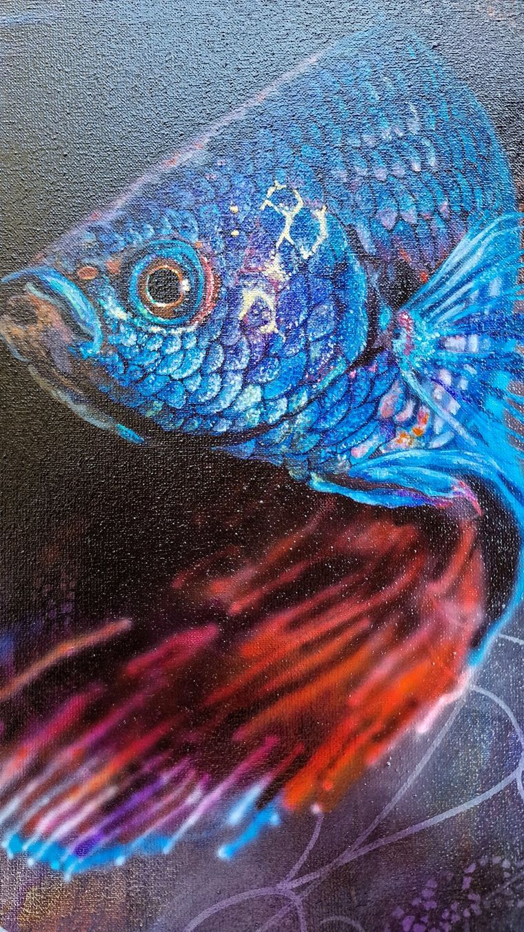 Dipinti: Kampffisch Gemälde, Original Kunstwerk, 40 x 50 cm – Nuovo e nell'imballaggio originale da Tägerwilen venduto da Simone_Widler_Art 4