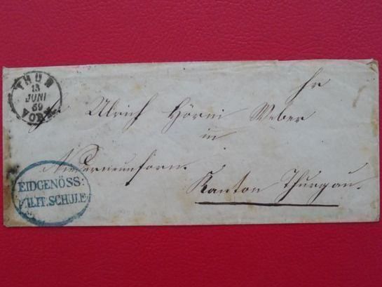 Alle Briefmarken: 1859: EIDGEN. MILITÄRSCHULE von THUN, hellblauer Stempel – Gebraucht aus Sursee von Luzernerraute