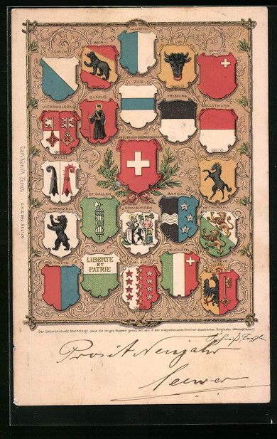 Cartoline postali: Schweiz, Wappen aller Schweizer Kantone – Usato da Berlin venduto da bartko-reher