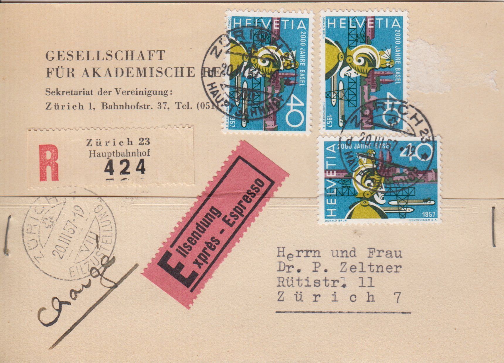 Tutti i francobolli: Karte 1957 - Einschreiben / Express – Usato da Eschlikon TG venduto da PhilCon