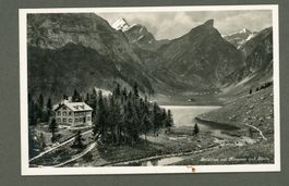 AK sw Seealpsee AI Rest. Forelle mit Säntis, Altmann ≈ 1930 