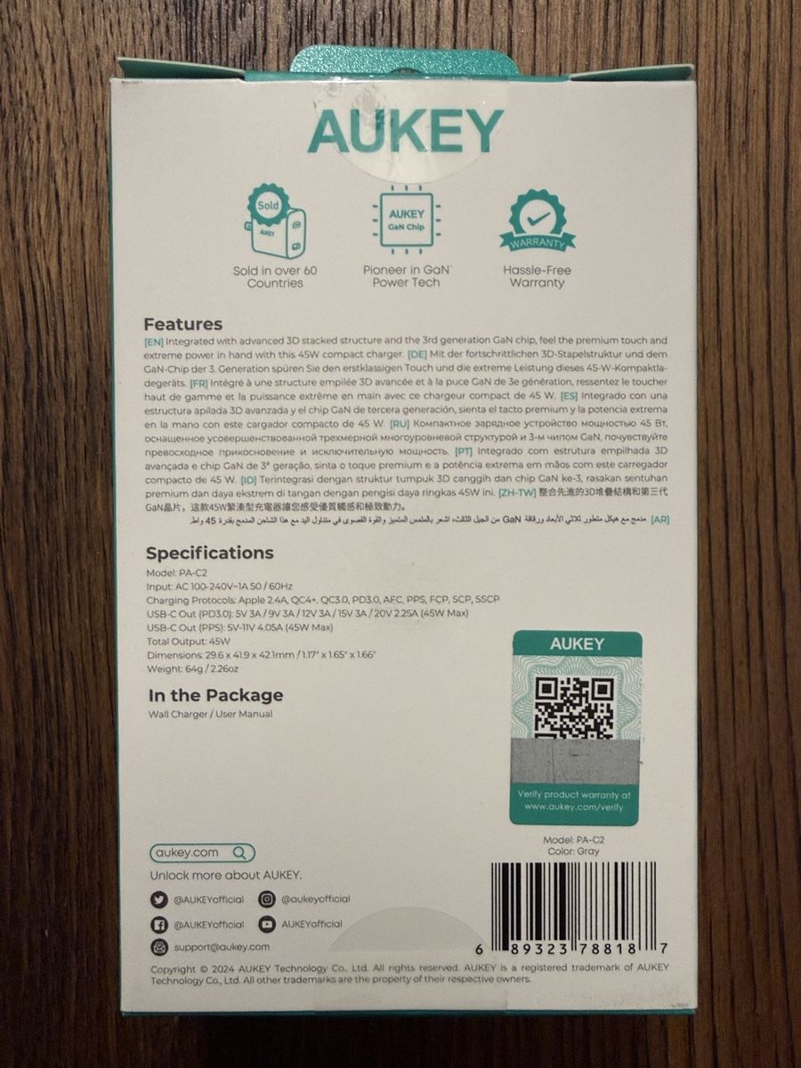 Aukey Caricabatterie: Aukey Comet 45W USB-C neuwertig grau – Nuovo (secondo la descrizione) da Luzern venduto da Roeschuko 5