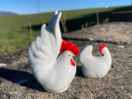 Tierfigur HAHN + HUHN   GÜGGEL + HENNE  PORZELLAN
