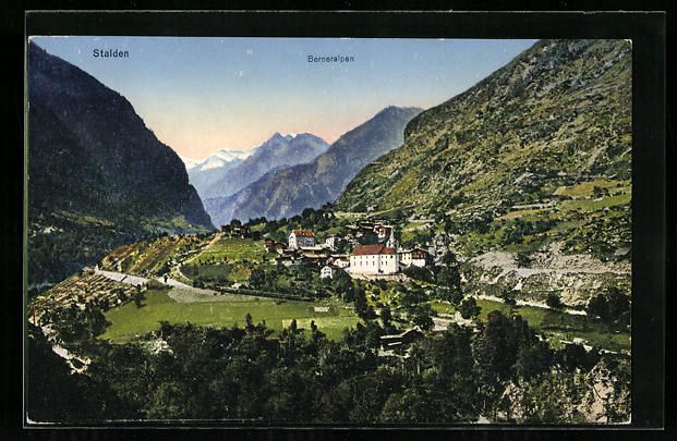 Cartoline postali: AK Stalden, Panorama mit Berneralpen – Usato da Berlin venduto da bartko-reher