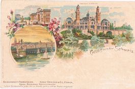 Zürich, dreibildrige Litho, Seidenstoff Grieder, Tonhalle