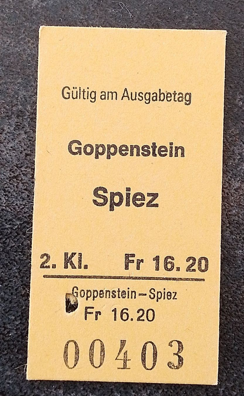 Biglietti: Billette Schweiz Goppenstein Spiez 2. Kl. 00403 – Usato da Wohlen AG venduto da salamanderspielwaren
