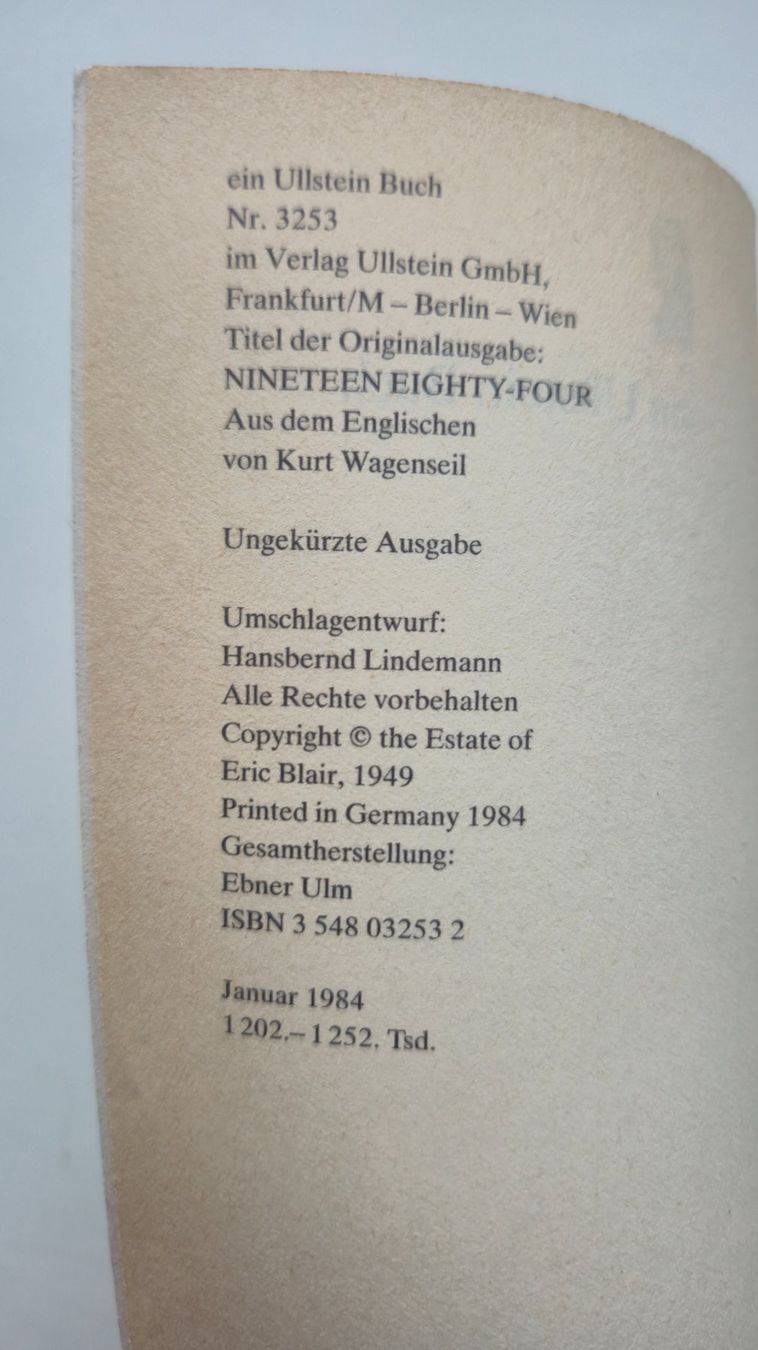 Libri: GEORGE ORWELL  1984  -   ein Ullstein Buch – Usato da Niederweningen venduto da Obson 1