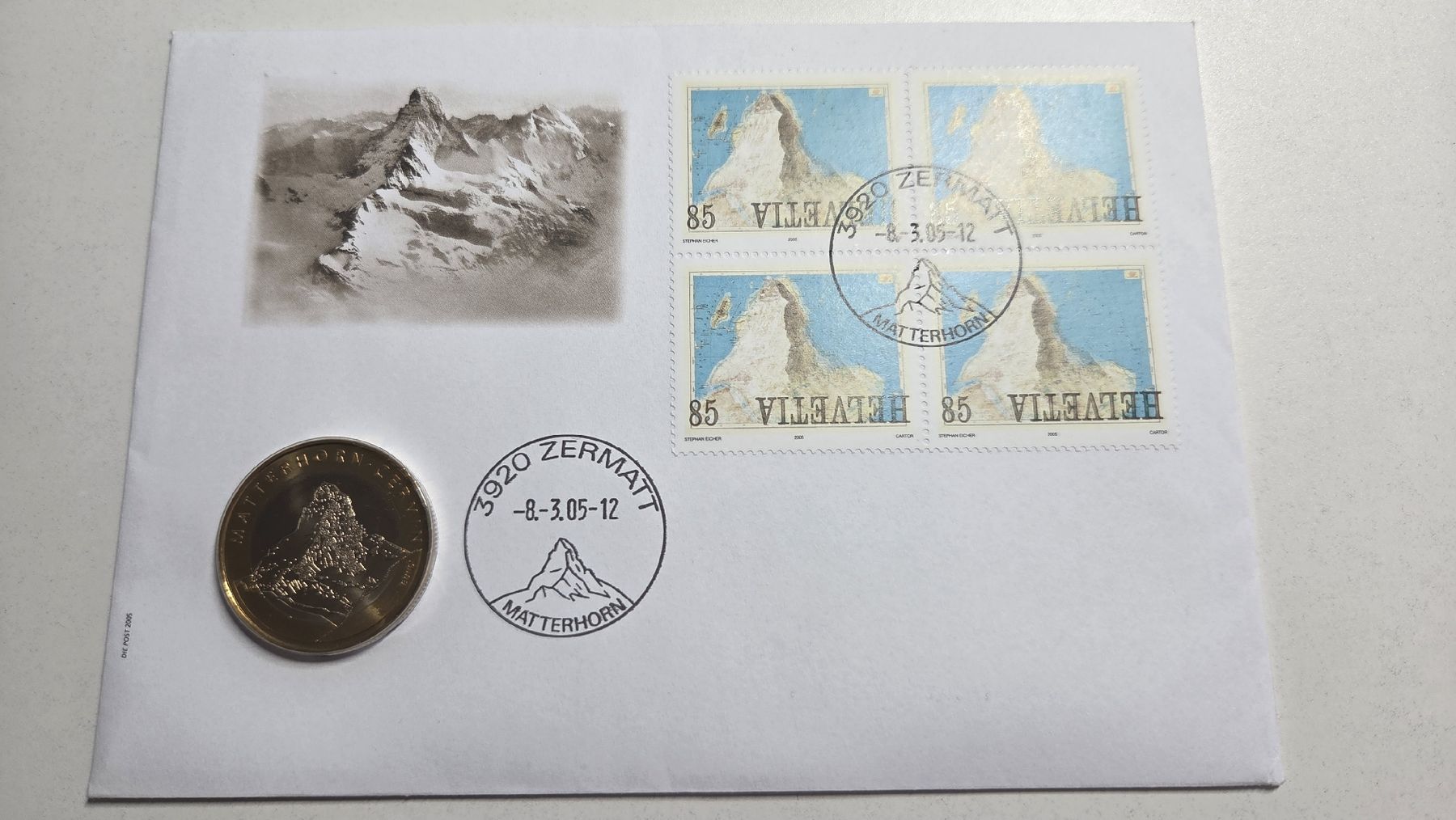 Tutti le monete: 2005 10 Fr Münzbrief Matterhorn – Usato da Arni AG venduto da Moth68