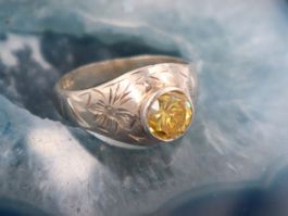 Vintage Reines Silber Ring mit Citrine Edelstein - Grösse 60