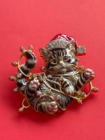 Luxus Elegante  Brosche Katze 🐈‍⬛ Farbe: Gold/ Rot