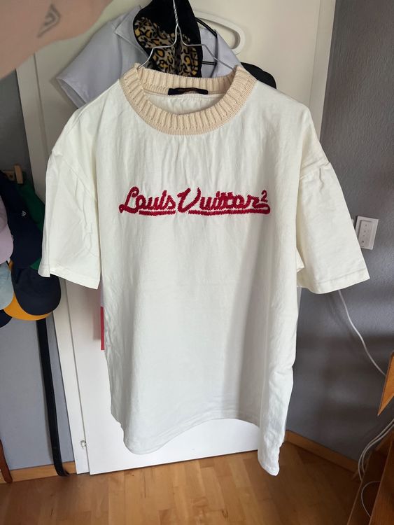 Louis Vuitton Louis Vuitton Nigo White & Red Embroidered Mockneck T-Shirt