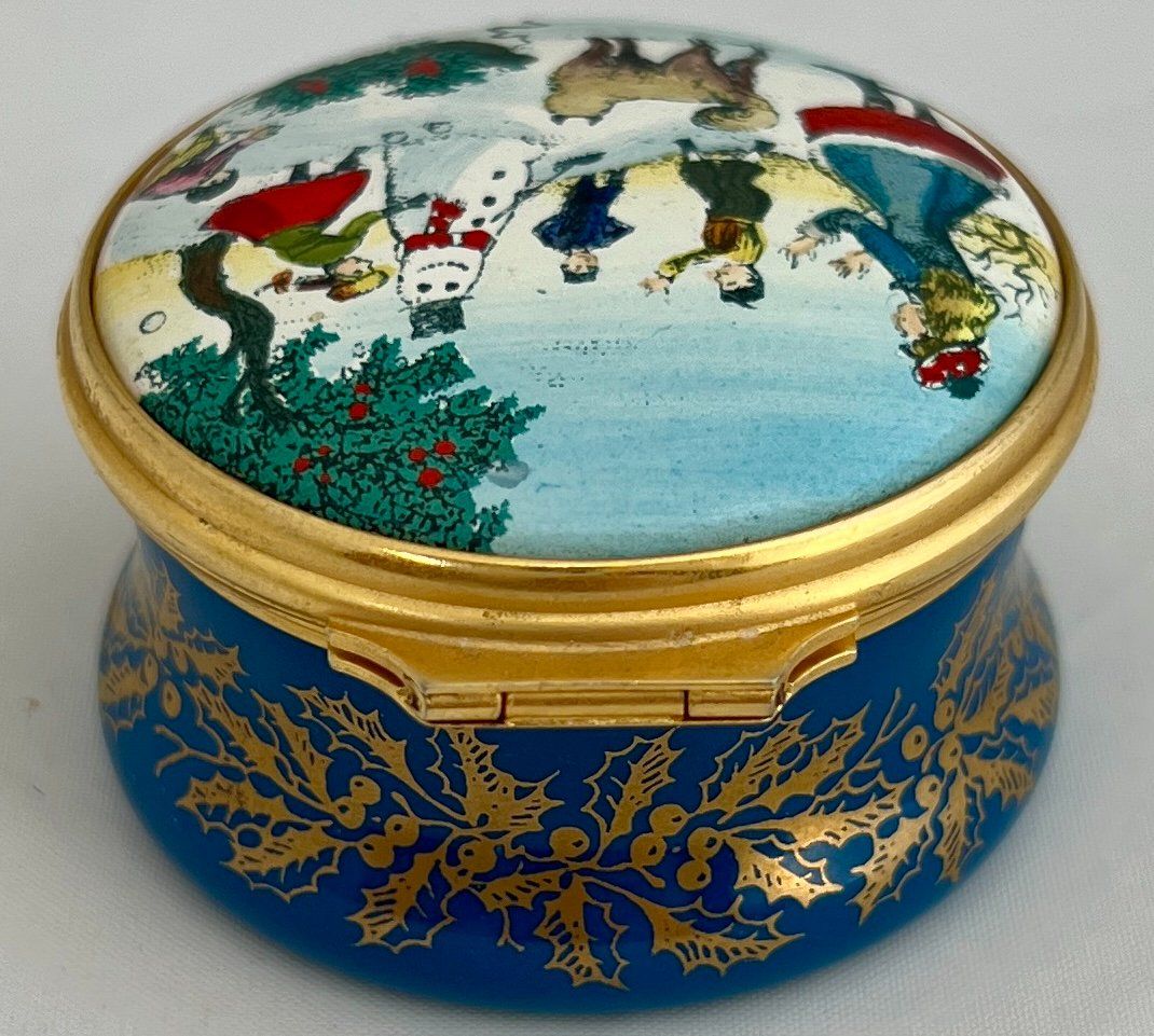 Contenitori & Simili: Halcyon Days Enamels, handbemaltes Weihnachtsdöschen, 1979 – Difettoso da Zürich venduto da Drahtzug 2