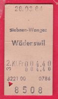 KARTON BILLETT, SIEBNEN-WANGEN - WÄDENSWIL, 2.KLASSE, EINFAC